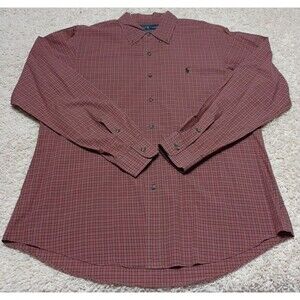 Ralph Lauren Shirt Men's Custom Fit Large Multicolor Tartan Plaid Green Logo